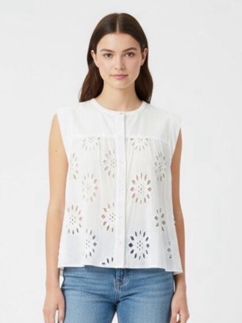 Calypso St. Barth Off White Cream Eyelet Floral Sleeveless
Blouse LARGE